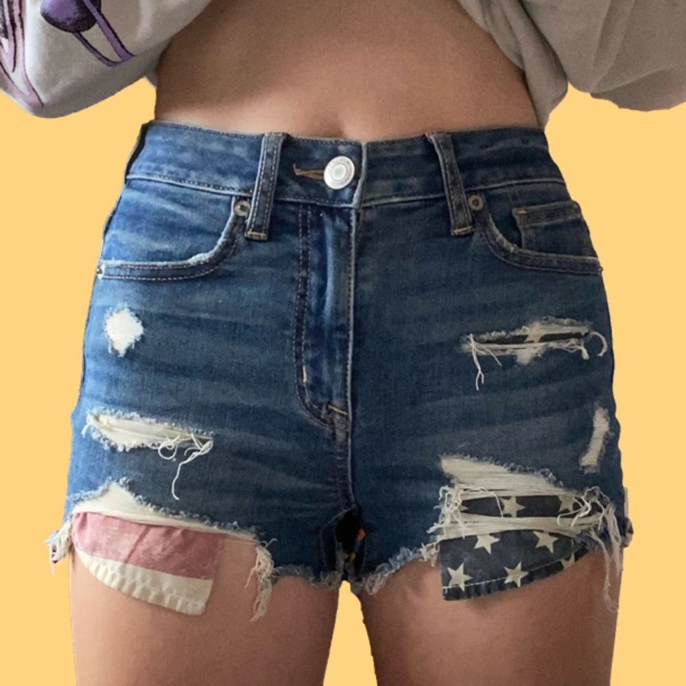 american eagle hi-rise shortie american flag jean shorts